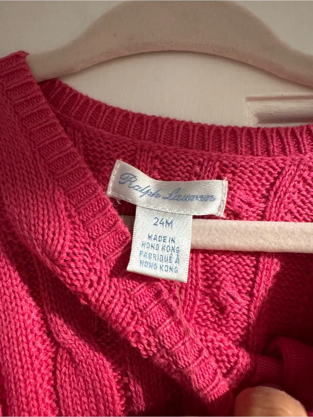 Ralph Lauren Hot Pink Cable Knit Cardigan with Polo Logo